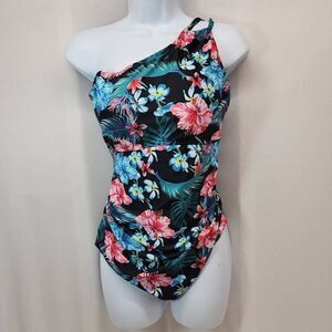JASAMBAC Women's Size L One Shoulder One Piece Swimsuit Tummy Control Ruched NEW